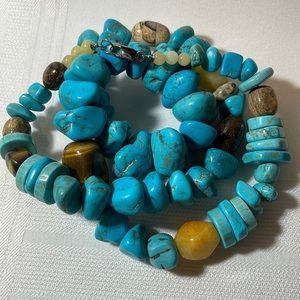 AIL Turquoise Jasper Tiger Eye Nugget Chunky Necklace plus Matching Bracelet